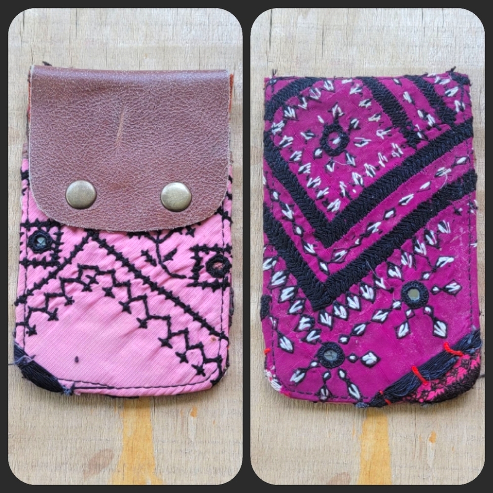🍄🪬 Free People Boho Embroidered Repurposed vtg banjara hippie Wallet card case